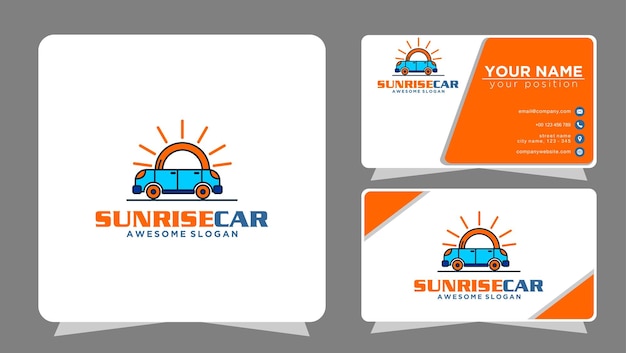 Auto logo met zon avontuur logo vector grafische illustratie