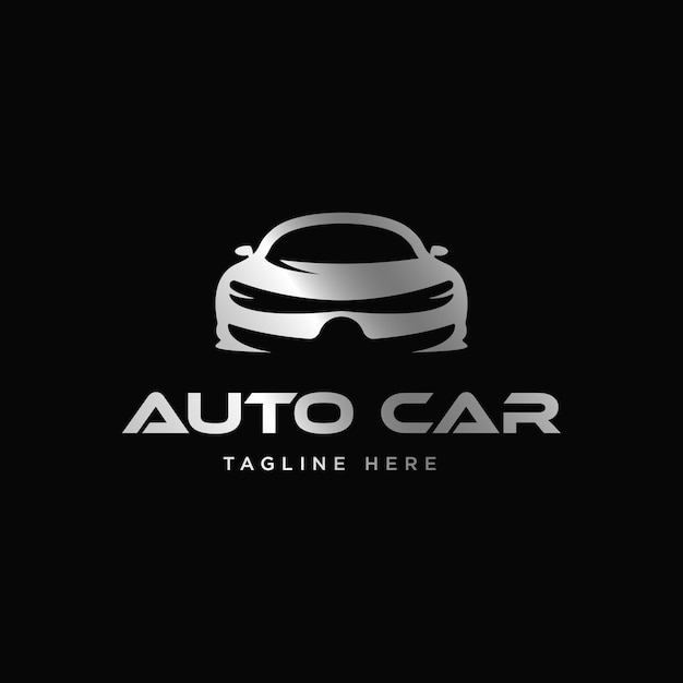 Auto logo ontwerp met concept sport voertuig pictogram silhouet op metalen kleur voor de kleurovergang