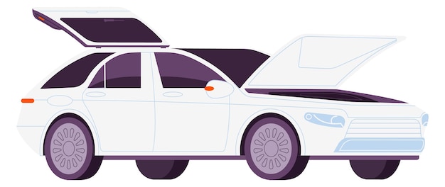 Auto met open kap Auto service kleur pictogram geïsoleerd op witte achtergrond