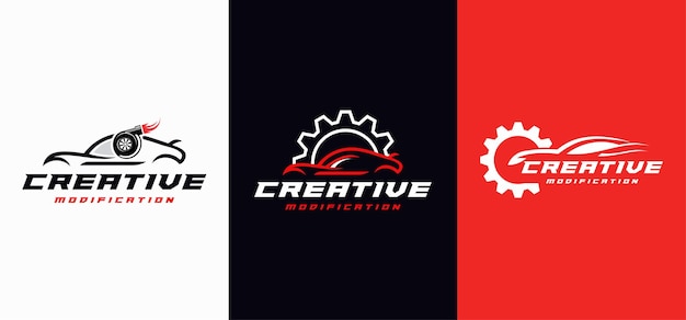 Auto modificatie logo sjabloon vector snelheid auto reparatiewerkplaats met lijn concept ontwerpsjabloon