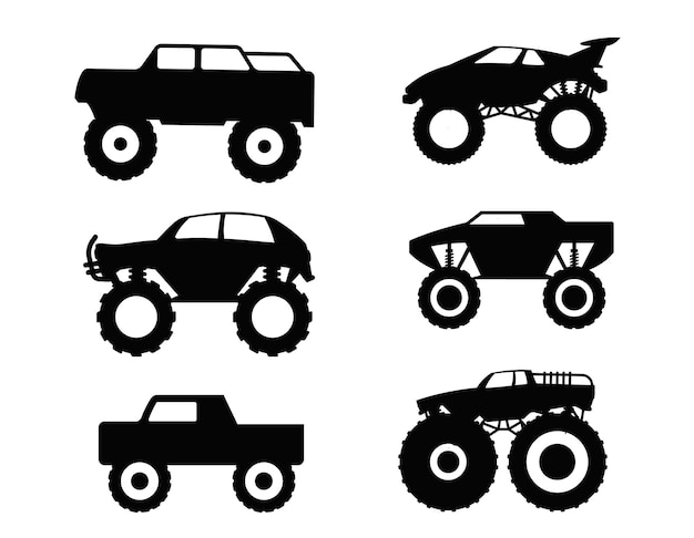 Auto monster truck collecties geïsoleerde vector silhouet