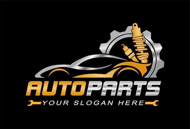 Auto-onderdelen logo vector sjabloon voor reserveonderdelen winkelen en reparatie dienst