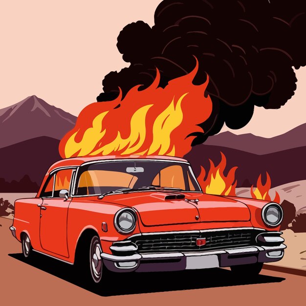 Auto op brand hotrod auto verzekering gevaar vector clipart illustratie