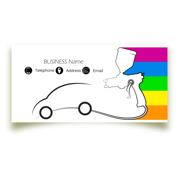 Auto painting spray gun and colored paint Business card concept