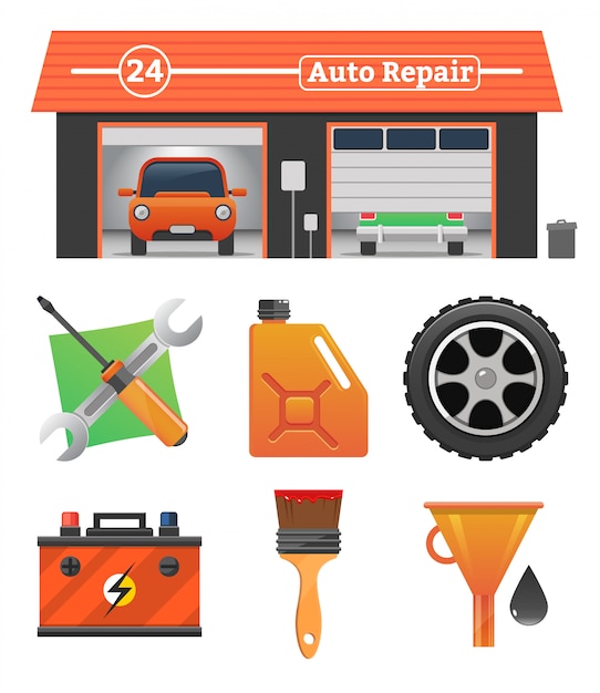 Auto repair icons set