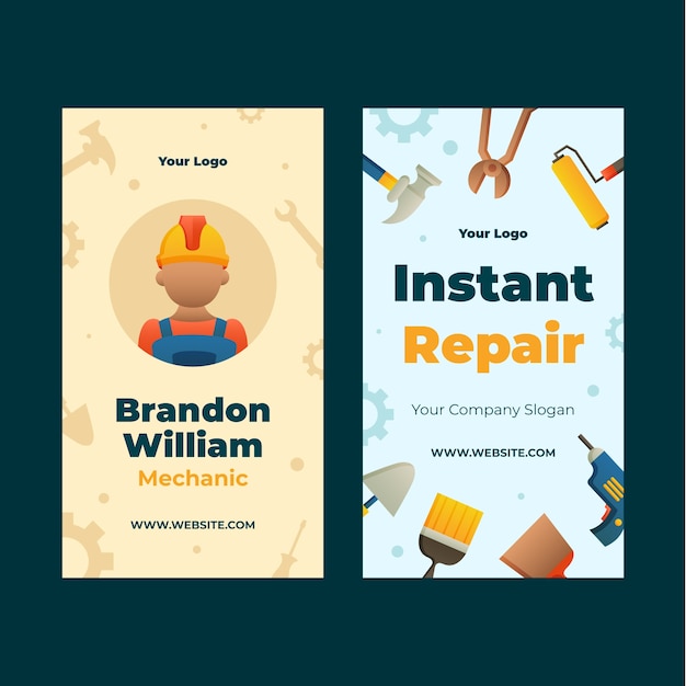 Auto repair shop business and service vertical business card template