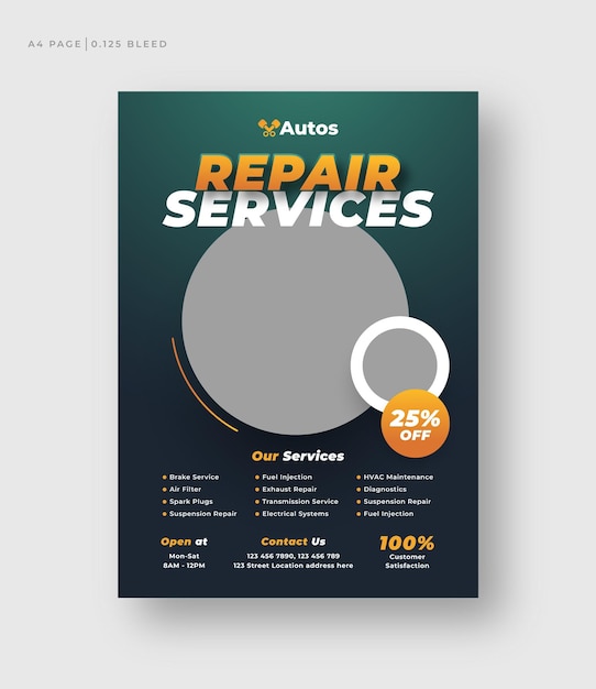 Vector auto repair shop service flyer template car rental service or car wash leaflet poster design