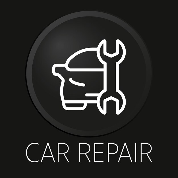 Auto reparatie minimale vector lijn pictogram op 3D knop geïsoleerd op zwarte achtergrond Premium Vector