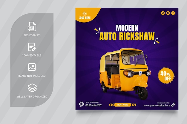 Auto rickshaw social media post banner design template