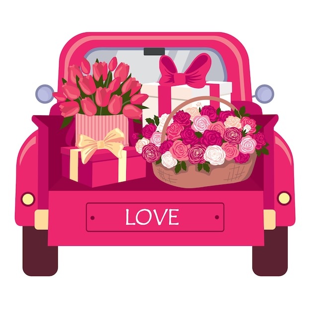 Vector auto romance bloemen bak