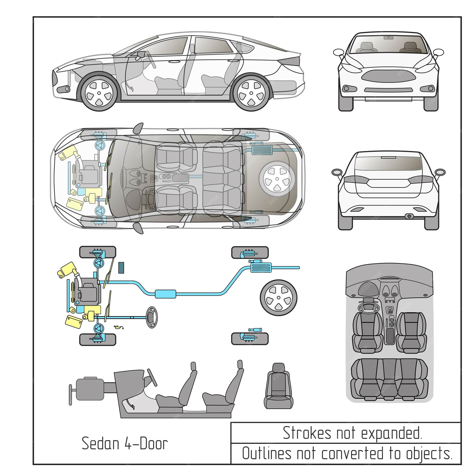 Centimeter Bot Moeras Auto sedan interieur onderdelen motorstoelen dashboard tekening contouren niet geconverteerd naar objecten | Premium Vector Centimeter Bot Moeras Auto sedan interieur onderdelen motorstoelen dashboard tekening contouren niet geconverteerd naar objecten | Premium Vector