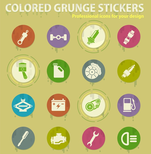 auto service colored grunge icons