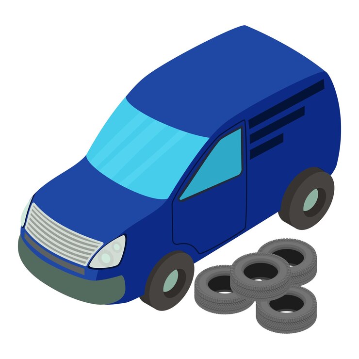वेक्टर auto service icon isometric vector several new automobile tire near blue car tire fitting car service