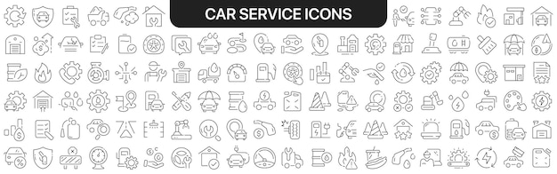 Auto service iconen collectie in zwart Pictogrammen grote set voor ontwerp Vector lineaire pictogrammen