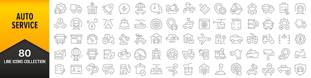 Auto service lijn iconen collectie Grote UI icon set in een plat ontwerp Dunne omtrek iconen pack Vector illustratie EPS10