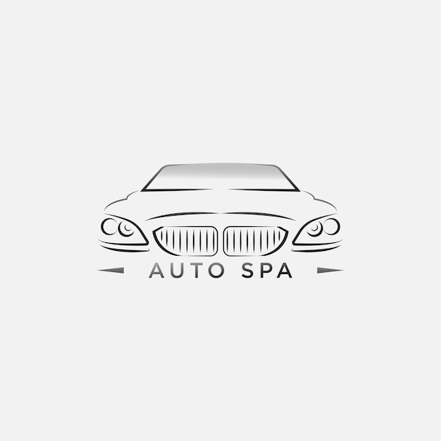 Auto spa dettaglio auto riparazione auto e logo di lucidatura con silhouette di auto line art