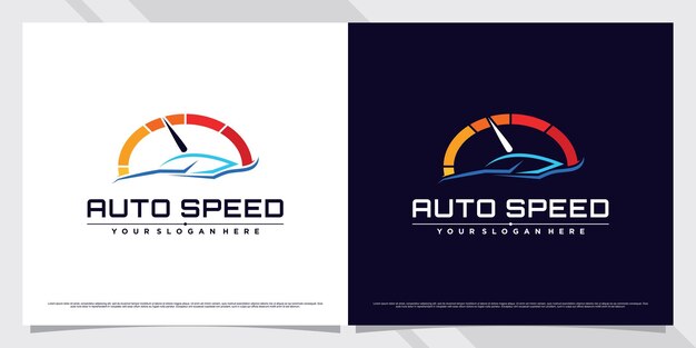 rpmイラストとラインアートスタイルのプレミアムベクトルで自動スピードカーのロゴデザイン