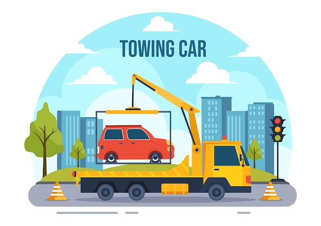 Auto Towing Car Illustration Using a Truck with Roadside Assistance Service for Various Vehicle