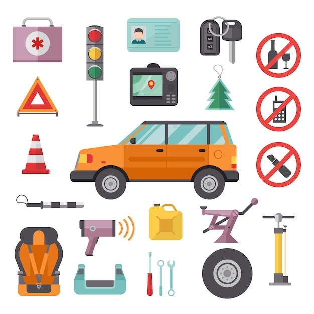 Auto transport service and car tools icons high detailed  set.