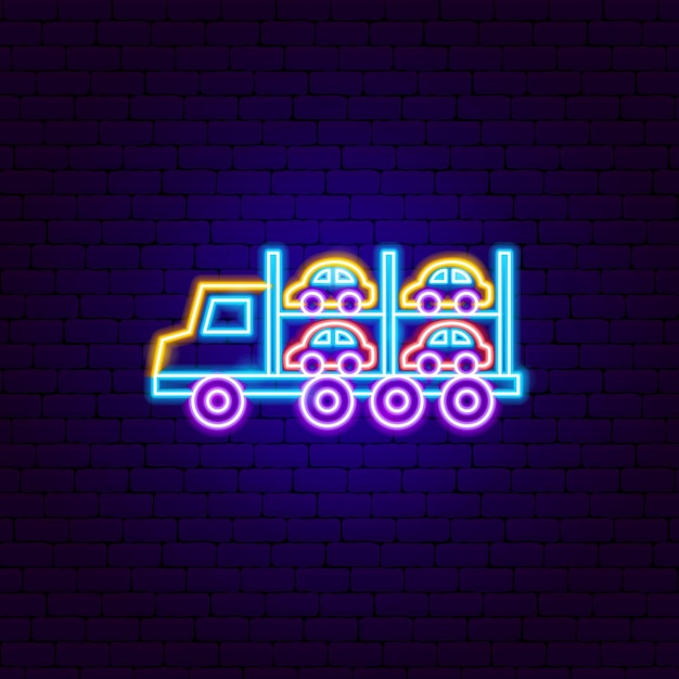 Auto Transport Trailer Neon Sign Vector Illustratie van Voertuig Promotie