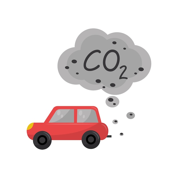 Auto uitstoot kooldioxide CO2 milieuvervuiling probleem vector illustratie op een witte achtergrond