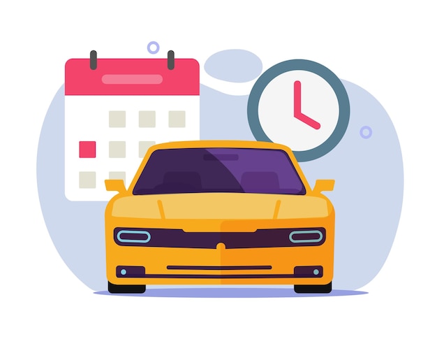 Auto verhuur kalender tijd icoon vector taxi rit schema orde klok grafische platte cartoon illustratie auto voertuig automotive service reservering datum auto delen herinnering vervaldatum