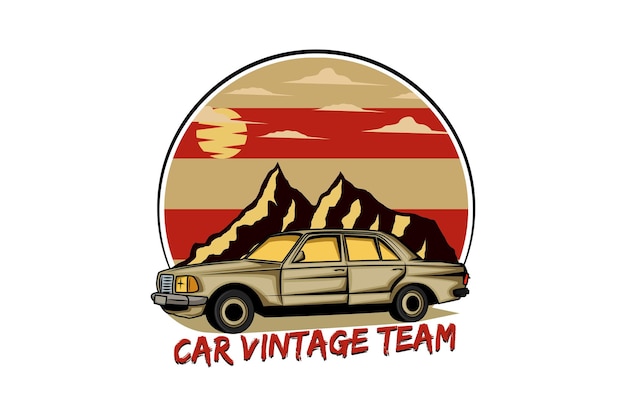 Vector auto vintage team retro design landschap