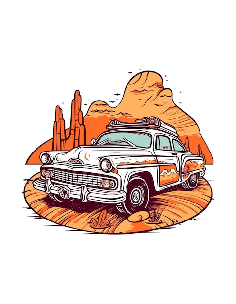 Vector auto voor een woestijn handgetekende illustratie auto handgetekende illustratie ontwerp