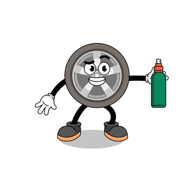 Auto wiel illustratie cartoon met muggenspray