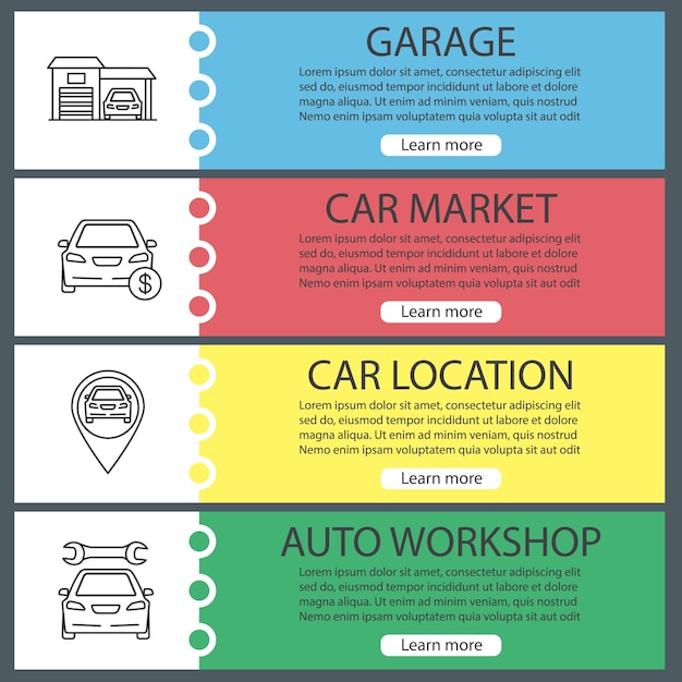 Auto workshop webbanner sjablonen set