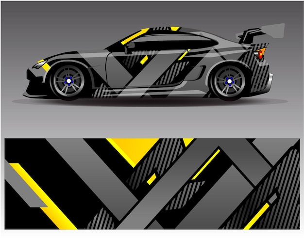 Auto wrap ontwerp vector. Grafische abstracte streep race-achtergrondkitontwerpen voor wrap-voertuig