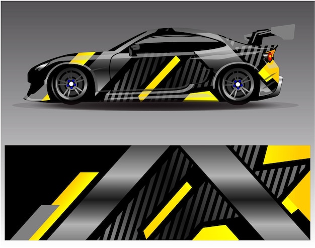 Auto wrap ontwerp vector. Grafische abstracte streep race-achtergrondkitontwerpen voor wrap-voertuig