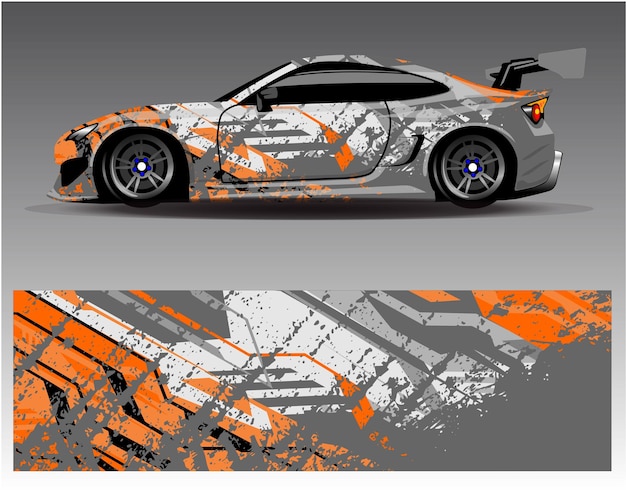 Auto wrap ontwerp vector. Grafische abstracte streep race-achtergrondkitontwerpen voor wrap-voertuig