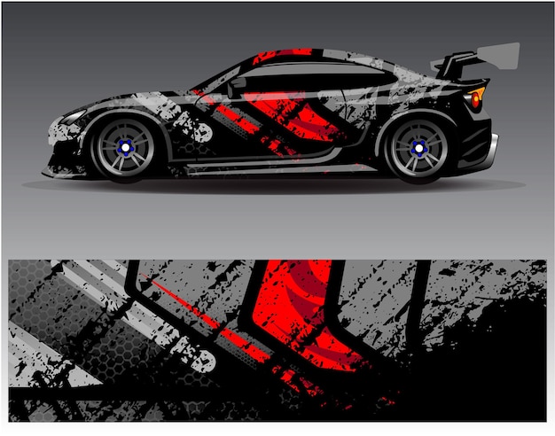 Auto wrap ontwerp vector. Grafische abstracte streep race-achtergrondkitontwerpen voor wrap-voertuig