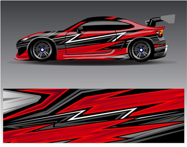 Auto wrap ontwerp vector. Grafische abstracte streep race-achtergrondkitontwerpen voor wrap-voertuig