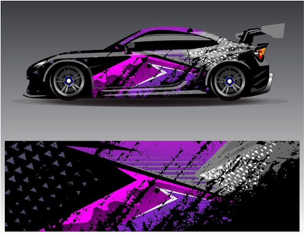 Auto wrap ontwerp vector. Grafische abstracte streep race-achtergrondkitontwerpen voor wrap-voertuig