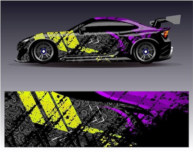 Auto wrap ontwerp vector. Grafische abstracte streep race-achtergrondkitontwerpen voor wrap-voertuig