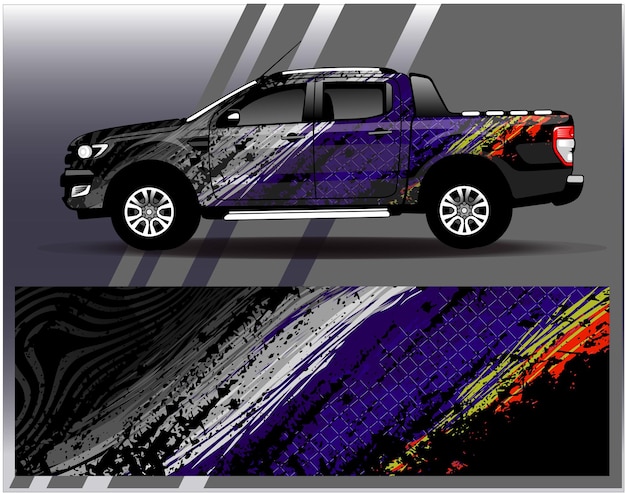 Auto wrap ontwerp vector. Grafische abstracte streep race-achtergrondkitontwerpen voor wrap-voertuig