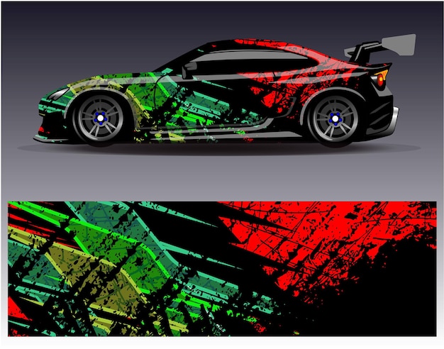 Auto wrap ontwerp vector. Grafische abstracte streep race-achtergrondkitontwerpen voor wrap-voertuig