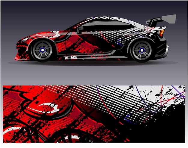 Auto wrap ontwerp vector. Grafische abstracte streep race-achtergrondkitontwerpen voor wrap-voertuig