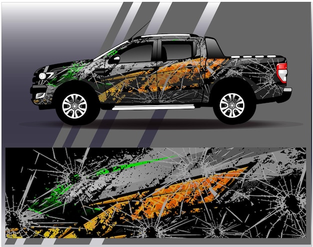 Auto wrap ontwerp vector. Grafische abstracte streep race-achtergrondkitontwerpen voor wrap-voertuig