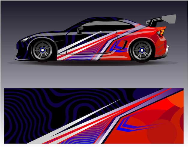 Auto wrap ontwerp vector. Grafische abstracte streep racen achtergrondkitontwerpen voor wrap voertuigrace