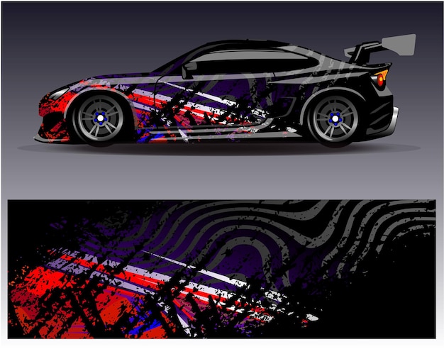 Auto wrap ontwerp vector. Grafische abstracte streep racen achtergrondkitontwerpen voor wrap voertuigrace