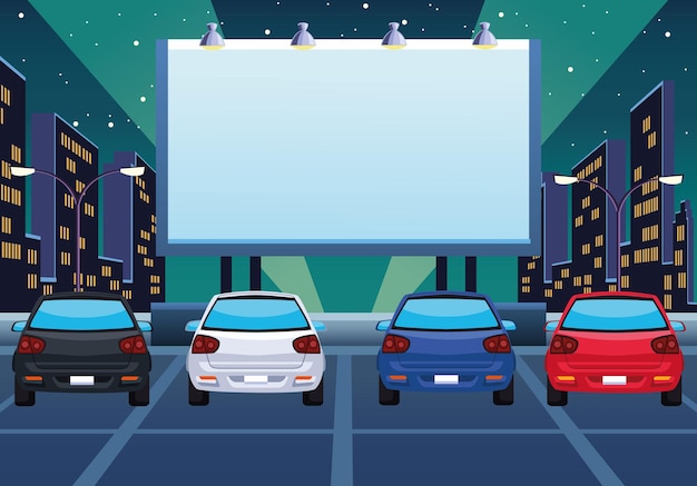 Illustrazione di autocinema e automobili