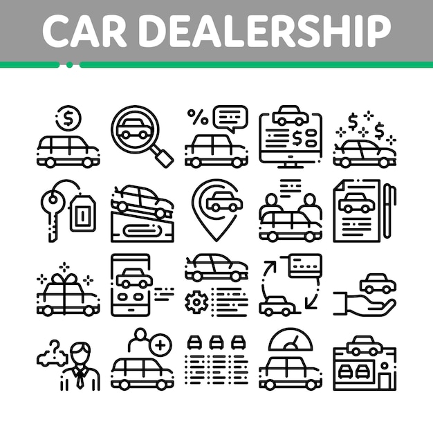 Autodealer winkel collectie Icons Set