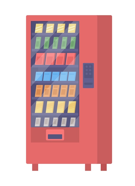 Automaat met snacks semi-egale kleur vector item. Realistisch object op wit. Verkoop van drankjes en eten geïsoleerde moderne cartoon-stijl illustratie voor grafisch ontwerp en animatie