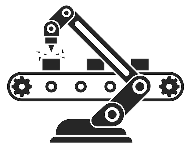 産業用コンベヤーの自動腕 黒いアイコン 工場のロボット化