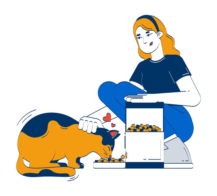 Vector automatic cat feeder doodle cartoon illustration