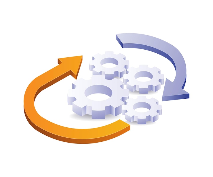Vector automatic gear rotation cycle symbol isometric illustration