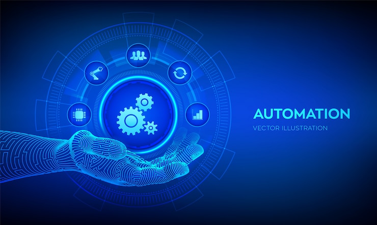 Vector automation icon in robotic hand background